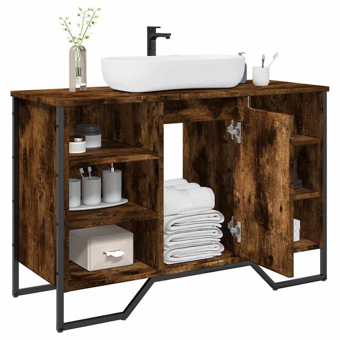 vidaXL - Wastafelkast - 91x35x60 - cm - bewerkt - hout - gerookt - eikenkleurig