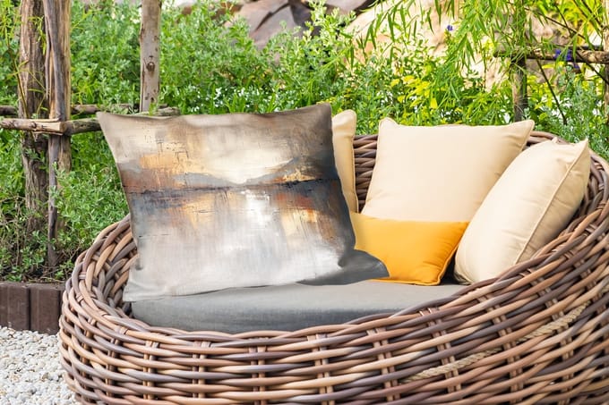 Buitenkussens - Abstract - Modern - Beige - Aesthetic - Goud - 60x40 cm - Weerbestendig