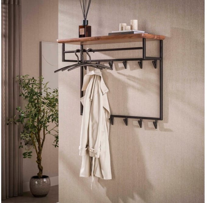 Kapstok Edge Curve hoog 12H - Massief acacia bruin - 100x33x80 cm