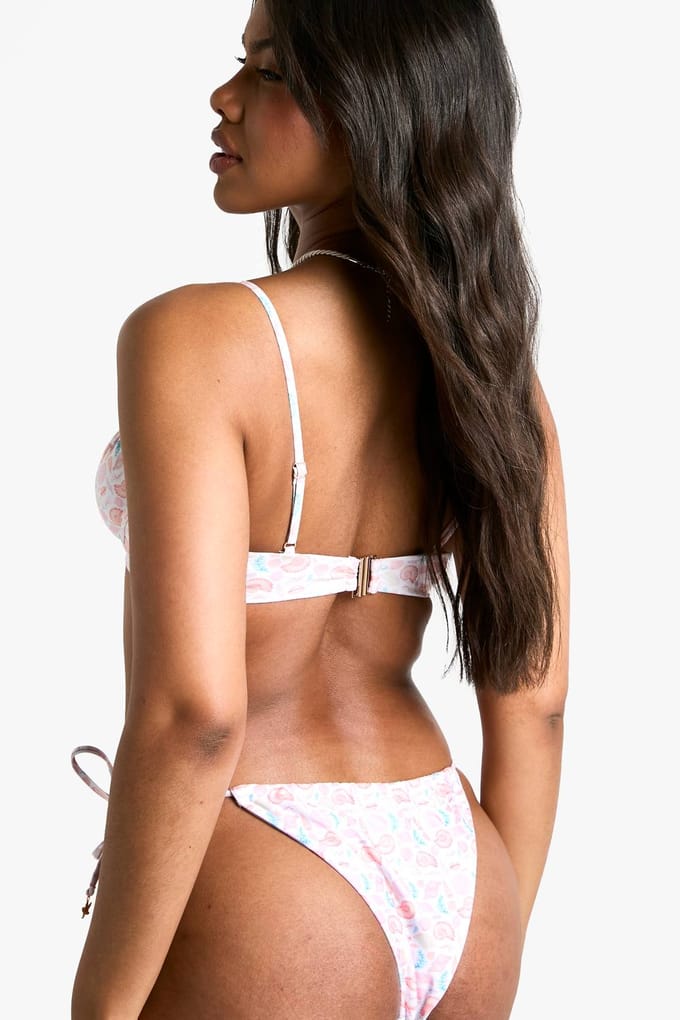 boohoo Dames Shell Print Underwired Bikini Top | Cream | Maat: 10