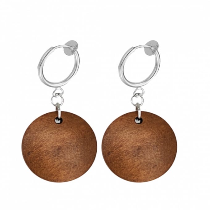 Klem oorhangers midden Bruin hout 3 cm