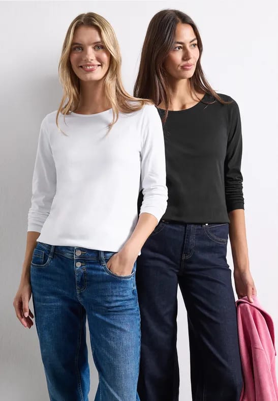 Set van 2 longsleeves met ronde hals