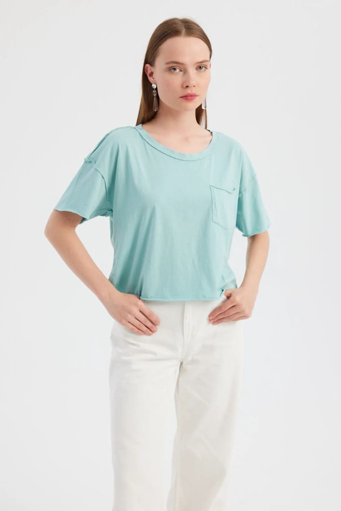 Basis Geweven Ronde Hals Korte Mouw T-Shirt
