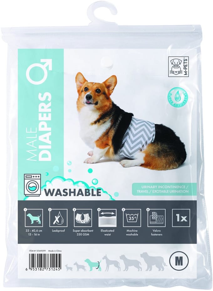 Mpets Wasbare Luier - Training & Gedrag - 33x41 cm Wit Grijs Voor Reuen M