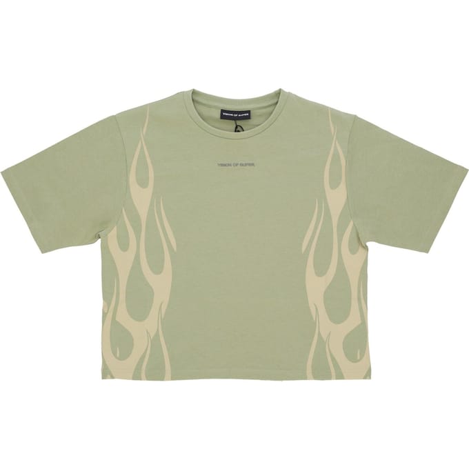 Dames kort T-shirt Flames Tee groen/gebroken wit