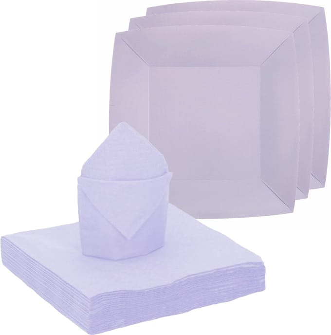 Santex feest/verjaardag servies set - 10x gebaksbordjes/20x servetten - lila paars - karton