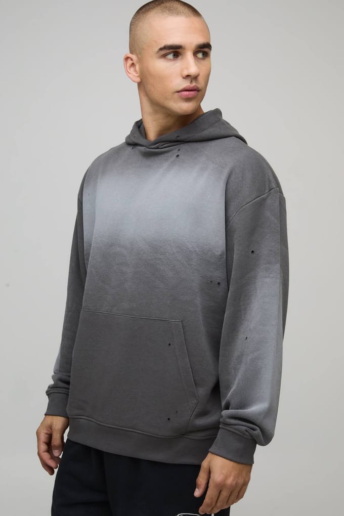 Charcoal oversized gewassen loopback hoodie | Size Medium