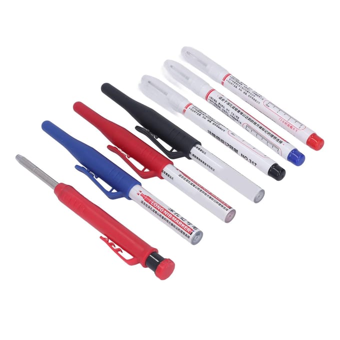 Ensemble Marqueur Crayon de Charpentier Multifonctionnel 6 Marqueurs à Longue Pointe pour Trous Profonds 1 Crayon de Menuisier avec white