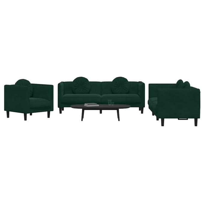 vidaXL - 3-delige - Loungeset - met - kussens - fluweel - donkergroen