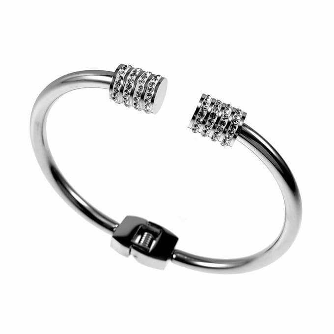 Open Bangle Armband Dames - Stalen Zilverkleur - Zirkonia - One-Size 16 tot 17