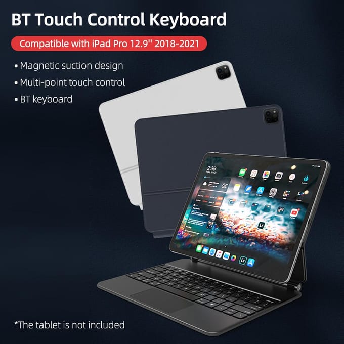 Clavier à commande tactile à aspiration magnétique BT avec coque de protection compatible avec iPad Pro 12.9 with backlight for iPad Air 4&5 iPad Pro 11 blanc