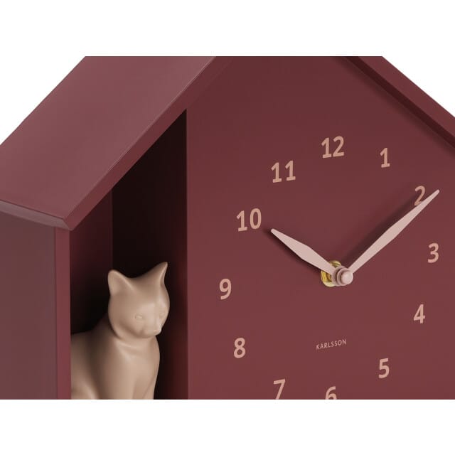 Karlsson - Wandklok Siting Cat - Bordeauxrood- Ø24,9cm