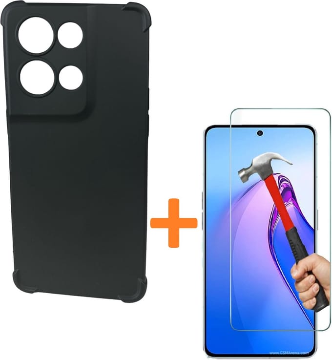 Shockproof Hoesje Geschikt voor: Oppo Reno 8 Pro - Anti -Shock Silicone - Zwart + 2x Screenprotector