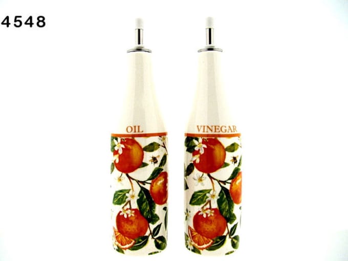 Leonardo Collection olie- en azijnflessen Oranges & Lemons, set van 2, 6 x 21 cm
