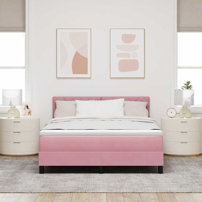 vidaXL - Boxspring - bed - met - kussen - Roze - 160 - x - 200 - cm - Fluweel