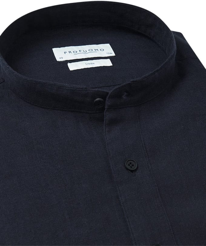 Profuomo overhemd donkerblauw standing collar linnen
