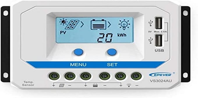 PWM Laadregelaar 30A 12V/24V met LCD en USB-aansluiting