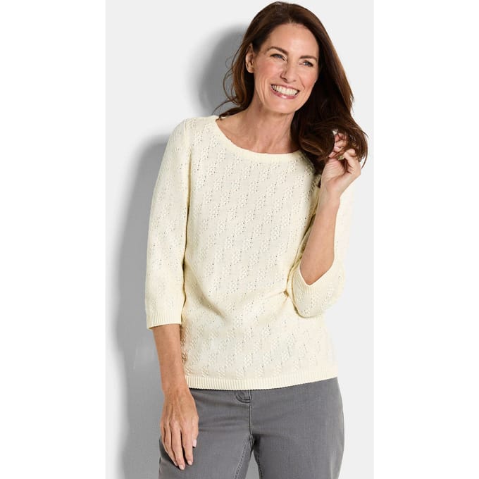 Katoenen pullover met 3/4-mouwen - gebroken wit - Gr. 50 van Goldner Fashion