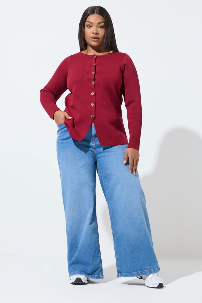 Limited Collection Rode Gebreide Top Met Lange Mouwen Size 48