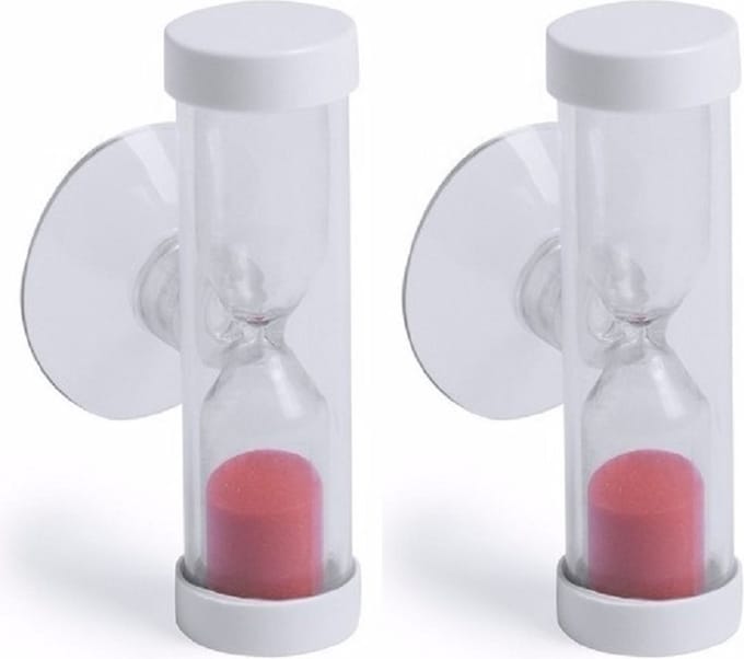 Zandloper - 2x - badkamer/poets timer - zuignap - 2 minuten - rood