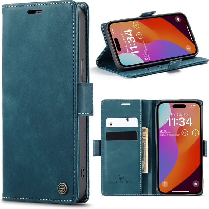 Solidenz Hoesje geschikt voor iPhone 15 Pro Max - Bookcase met pasjeshouder - Kaarthouder telefoonhoesje - Blauw