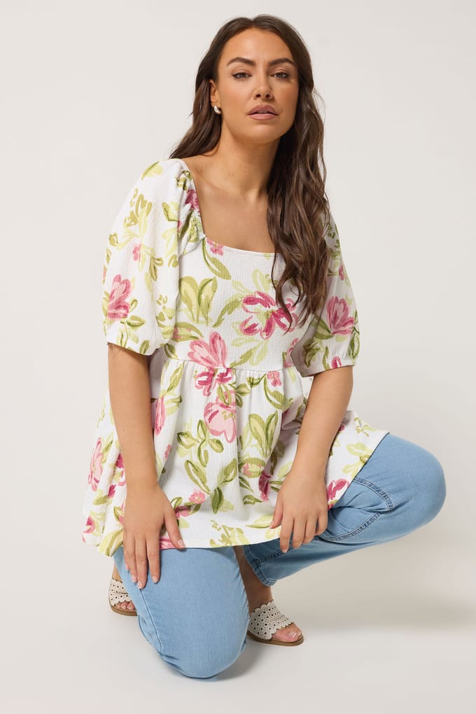 Yours Witte Peplumtop Met Bloemenprint Size 42