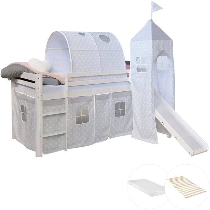 Homestyle4u Hoogslaper - 90x200 - Wit/Grijs - met Lattenbodem matras