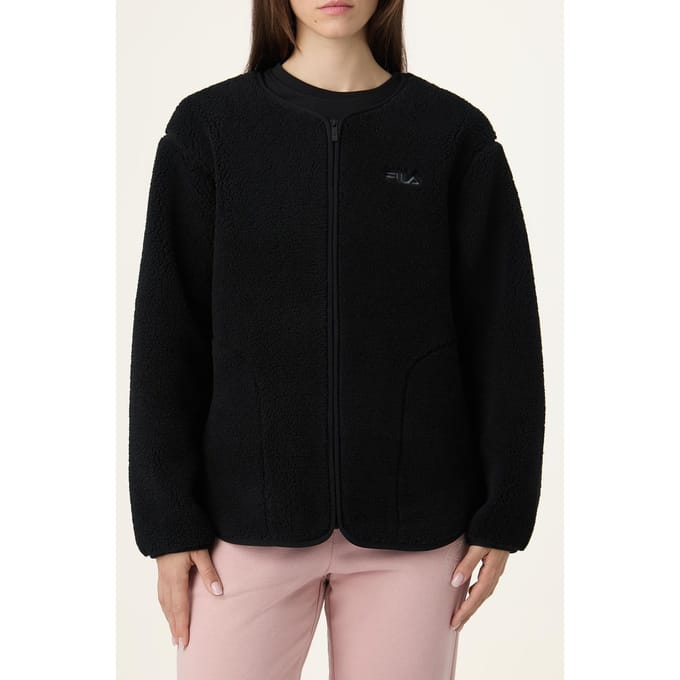 FILA Cassiano Relaxed Teddy Fleece Jacket Black Größe: S | Leichte Jacken Outlet | Damen | Schwarz