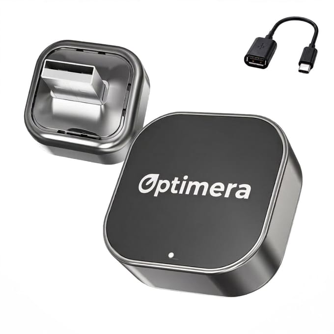 OPTIMERA® 2-in-1 Carplay Dongle GO - Draadloos Carplay - Android Auto & Apple Carplay - Wireless Carplay - Incl. USB-C Adapter