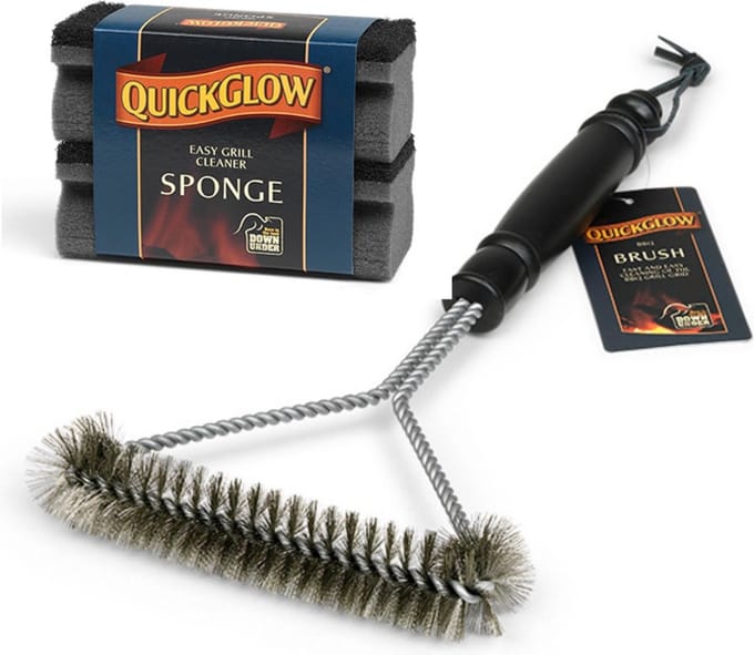 QuickGlow BBQ cleanerset Borstel- 3-hoekige BBQ borstel + BBQ sponzen