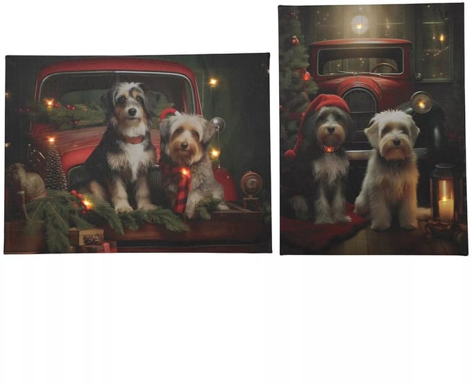 Svenska Living LED kerst canvas honden decoratie 30x40cm verlichting.