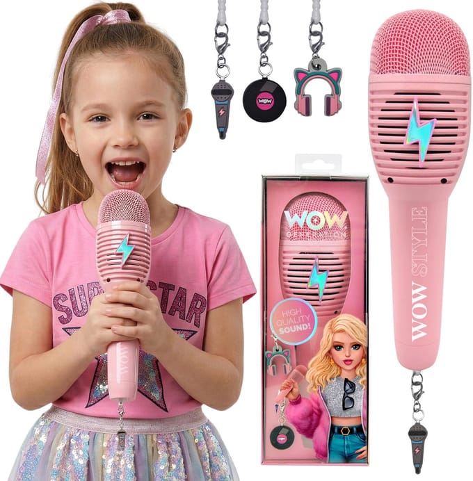 WOW Generation Roze draadloze karaokemicrofoon voor kinderen, Bluetooth + hangers