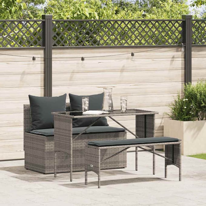 vidaXL - 3-delige - Tuinset - met - kussens - poly - rattan - grijs