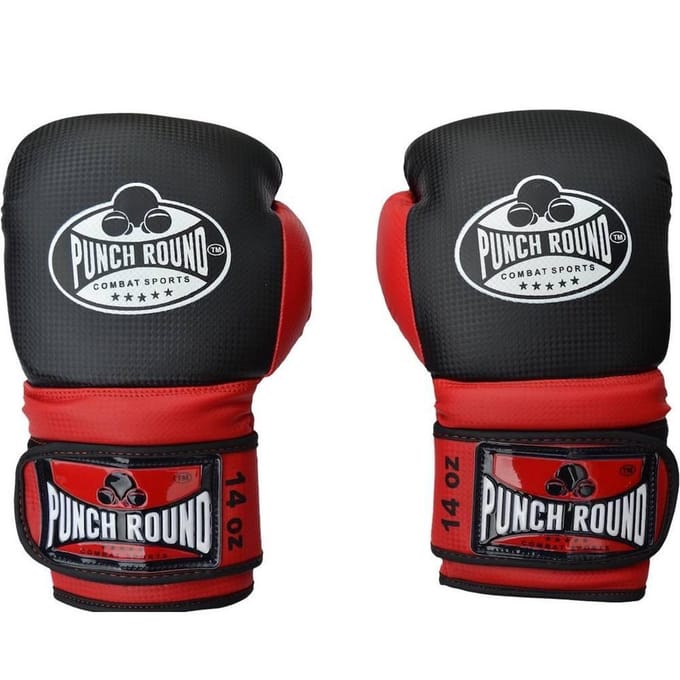 Punch Round Bokshandschoenen Combat Sport Carbon Zwart Rood
