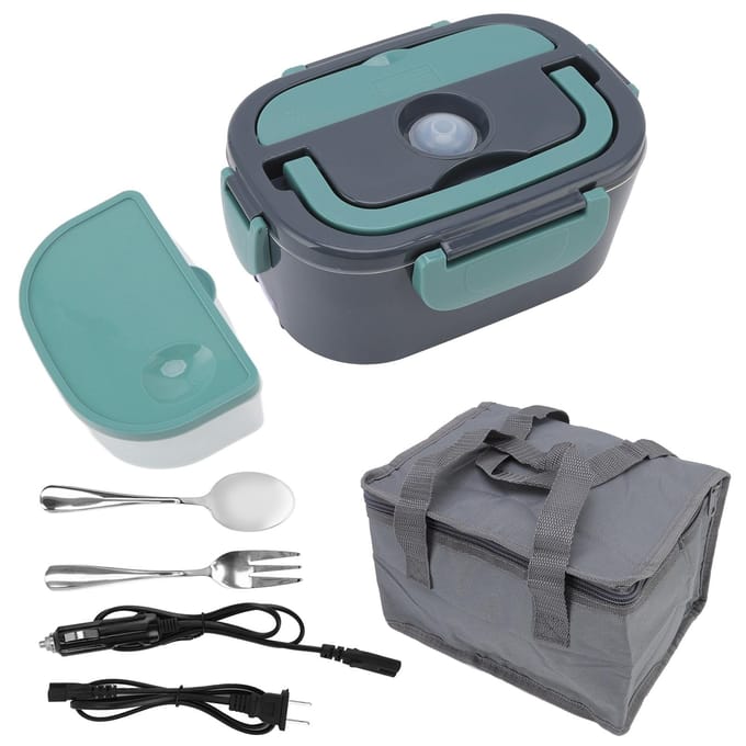 Elektrische Lunchbox 60W Verwarming 1.5L Capaciteit Roestvrijstalen Container 2 Oplaadkabels Draagbaar L gray