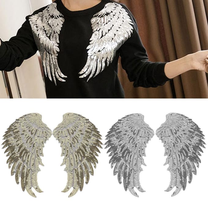 2 Paar DIY Kleding Vleugel Pailletten Patch Appliqué Kleding Jurk Rok Decoratieve Accessoires gray