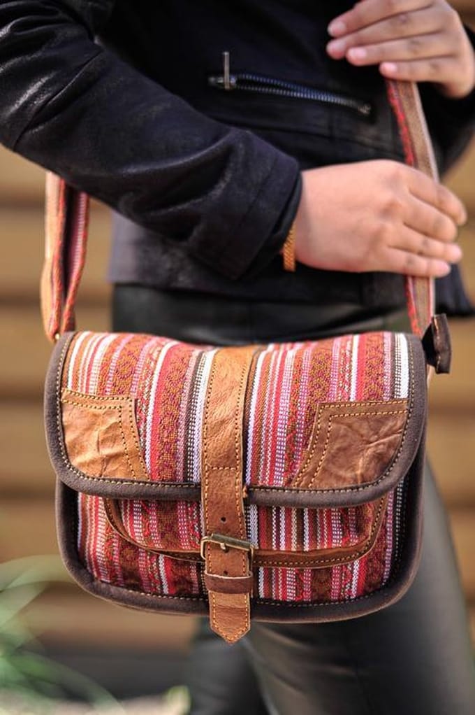 Schoudertas Ram, katoen met leer, kleur Brika