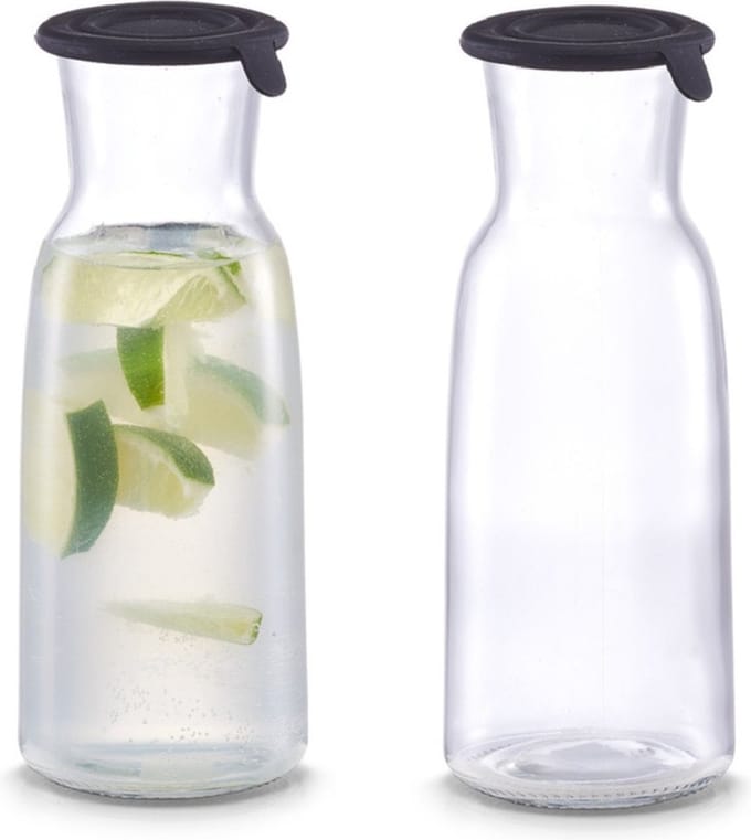 Glazen karaffen - 2x - met siliconen deksel - 700 ml - waterkaraf - D8 x H21 cm - karaf