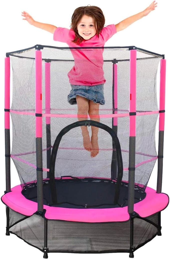Kinder trampoline - Springkussen - Binnen en buiten - Veiligheidsnet inclusief - 140 cm - Roze