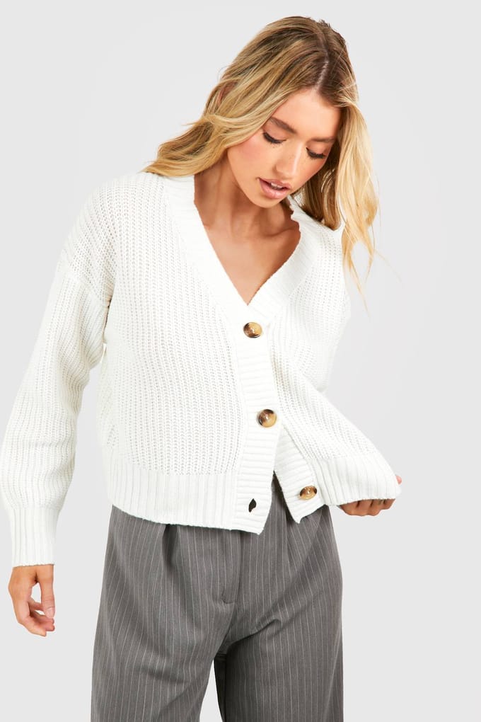 boohoo Dames Grofgebreide afgekorte cardigan | Creme | Maat: Medium
