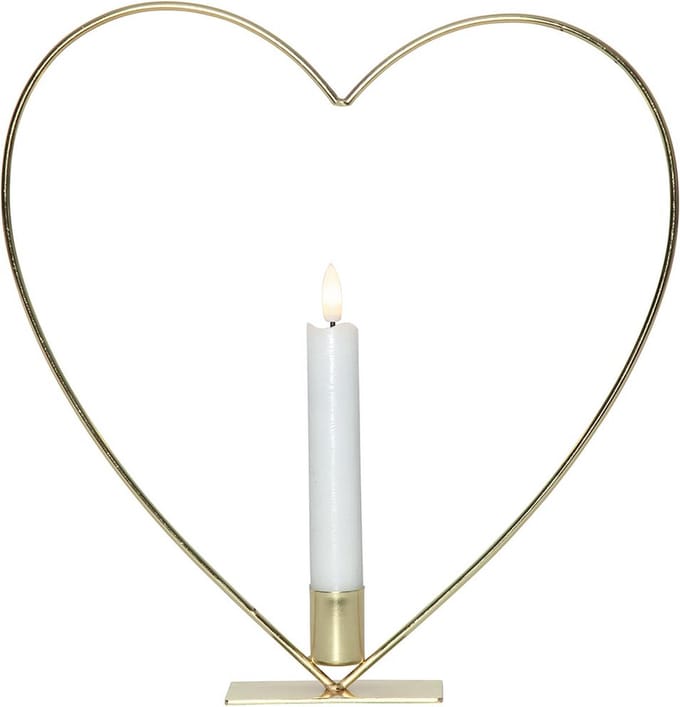 Star Trading decoratie Flame Heart, staande lamp, hart, messingkleurig, kaars, was, LED, timer, warm wit, 28 cm