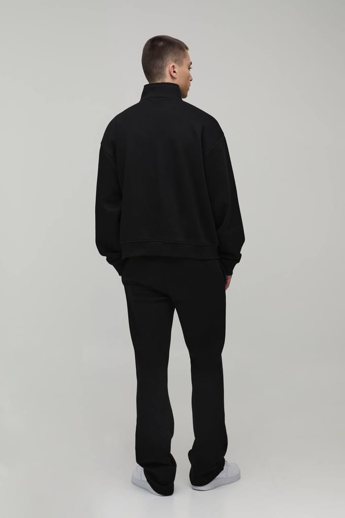 Oversized Boxy B 1/4 ritssluiting gestapeld trainingspak | Black | Size XL