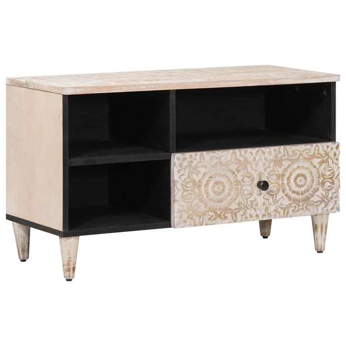 vidaXL - TV - Kast - Wit - 80 - x - 33,5 - x - 46 - cm - Massief - Mango - Hout