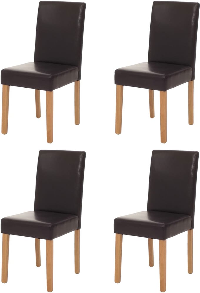 Set van 4 eetkamerstoelen / keukenstoelen Littau, MVG-gecertificeerd ~ kunstleer, bruin, lichte poten
