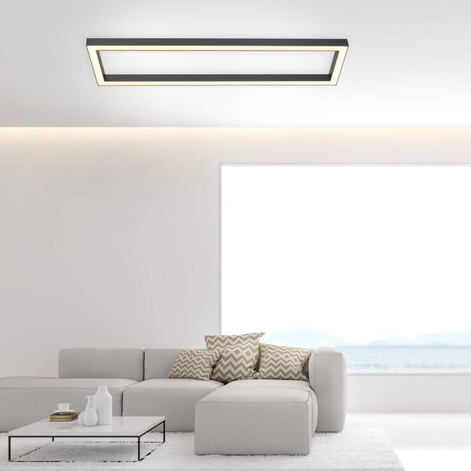 LED plafondlamp PURE Lines, 110 x 30 cm, antraciet, afstandsbediening