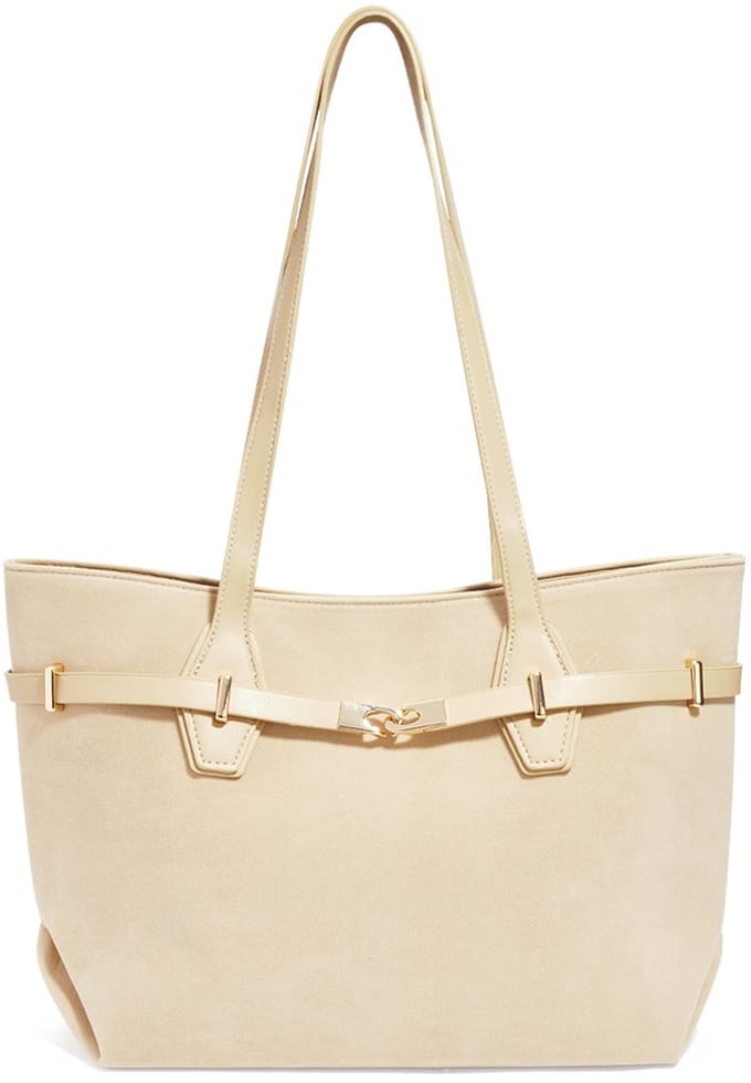 Dames Shopper – Beige Handtas – Groot Formaat – Met Gouden Gesp – Stijlvolle Schoudertas