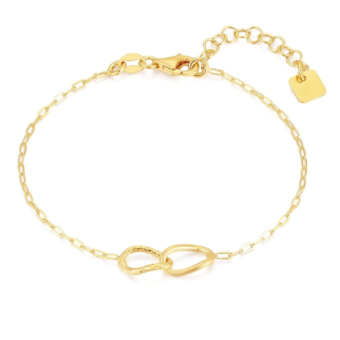 Twice As Nice Armband in verguld zilver, 2 ovalen, 1 gehamerd 16cm+3cm