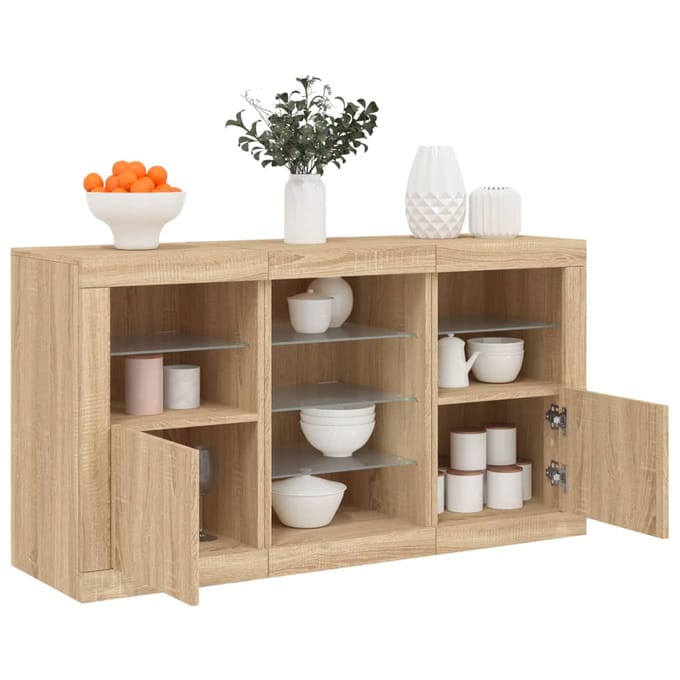 vidaXL - Dressoir - met - LED-verlichting - 123x37x67 - cm - sonoma - eikenkleurig