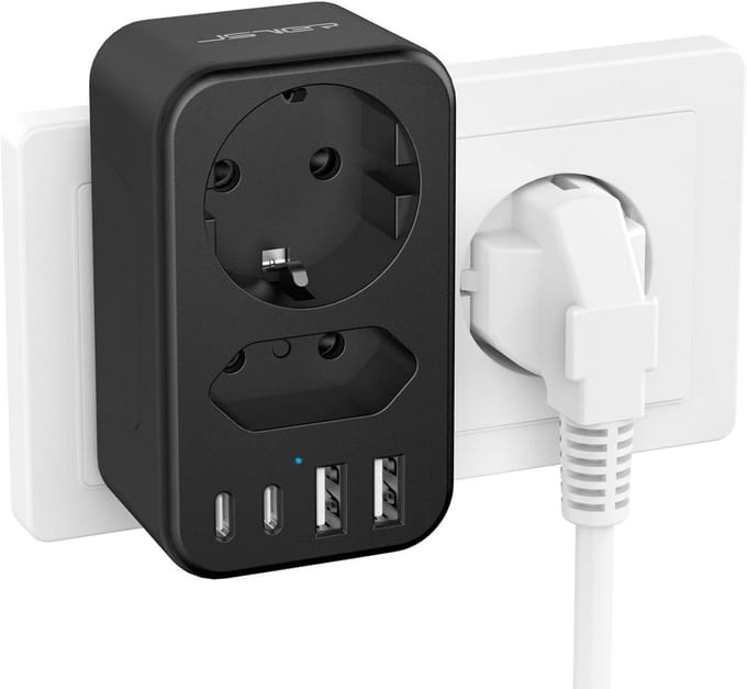 Stekkerdoos met USB-C en USB-A poorten, compact formaat