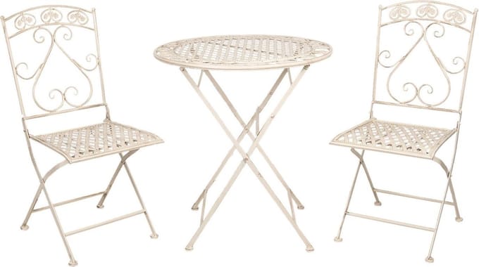 Clayre & Eef Bistroset Bistrotafel Bistrostoel 3-delig Ø 70x76 cm Wit IJzer